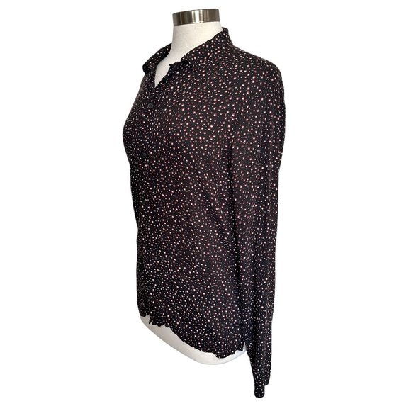All Saints Womens SMALL Black Ditsy Star Print Collared Button Long Sleeve Shirt - Picture 4 of 10